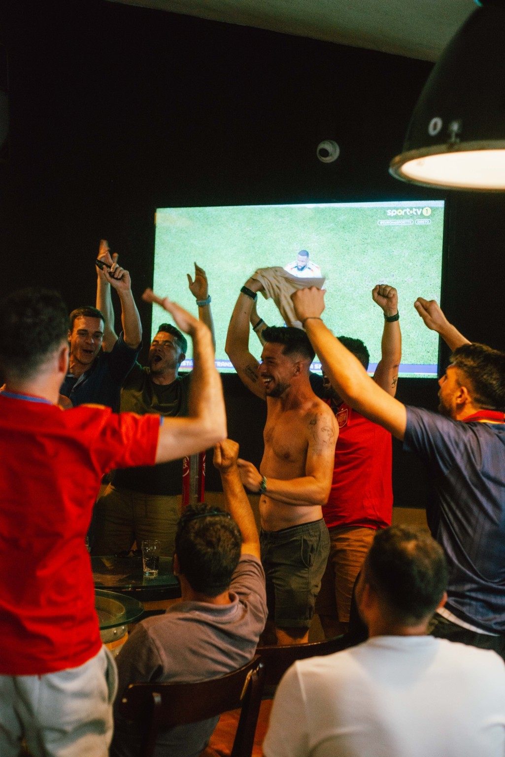 Celebrating together at the screen at The Spot Lisboa