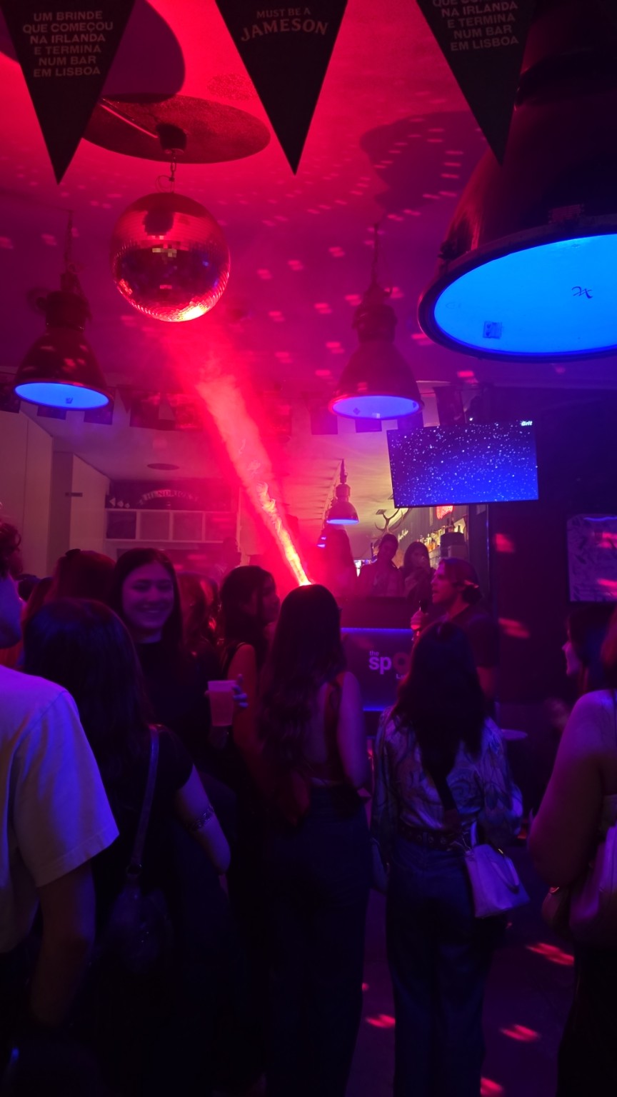 Party lights and late-night atmosphere at The Spot Lisboa